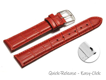 Schnellwechsel Uhrenarmband - echt Leder - Kroko Prägung - rot - 20mm Schwarz