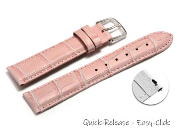 Schnellwechsel Uhrenarmband - echt Leder - Kroko Prägung - rosa - 14mm Schwarz