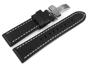 Uhrenarmband Leder Kippfaltschließe schwarz Miami 24mm Schwarz