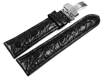 Uhrenarmband Leder Kippfaltschließe African schwarz 20mm Schwarz