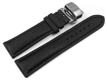 Uhrenband Butterfly-Schließe Hirschleder schwarz stark gepolstert sehr weich 20mm Schwarz