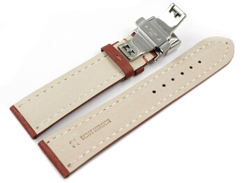 Uhrenband Butterfly-Schließe Hirschleder braun stark gepolstert sehr weich 22mm Stahl