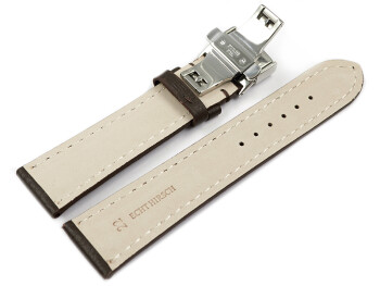 Uhrenband Butterfly-Schließe Hirschleder dunkelbraun stark gepolstert sehr weich 20mm Stahl