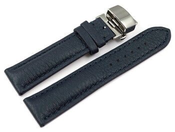 Uhrenband Butterfly-Schließe Hirschleder dunkelblau stark gepolstert sehr weich 24mm Stahl