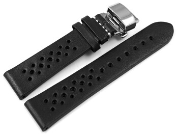 Uhrenarmband mit Butterfly atmungsaktiv gelocht schwarz aus Leder 20mm Schwarz