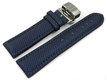 Uhrenarmband mit Butterfly-Schließe HighTech Textiloptik blau 24mm Stahl