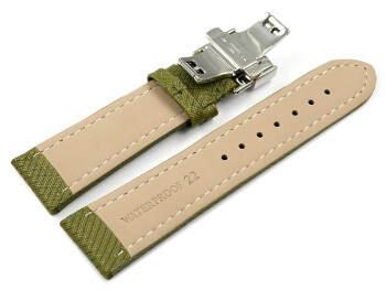 Uhrenarmband mit Butterfly-Schließe HighTech Textiloptik grün 22mm Gold