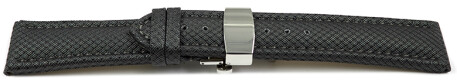 Uhrenarmband mit Butterfly-Schließe HighTech Textiloptik dunkelgrau 22mm Schwarz