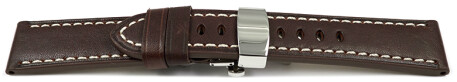 Uhrenarmband Leder mit Butterfly-Schließe braun Miami 22mm Stahl