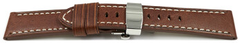 Uhrenarmband Leder mit Butterfly-Schließe hellbraun Miami 24mm Schwarz