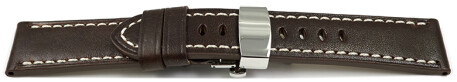 Uhrenarmband Leder mit Butterfly-Schließe dunkelbraun Miami 24mm Stahl