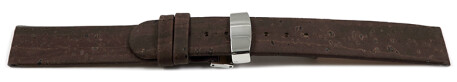 Veganes Schnellwechsel Uhrenarmband Kippfaltschließe aus Kork dunkelbraun 20mm Stahl