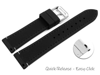 Schnellwechsel Uhrenarmband schwarz weiße Naht aus Silikon 22mm Stahl