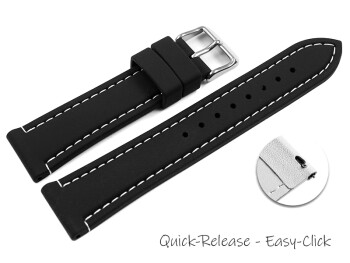 Schnellwechsel Uhrenarmband schwarz weiße Naht aus Silikon 22mm Schwarz
