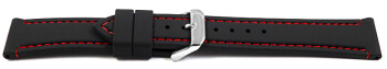 Schnellwechsel Uhrenarmband schwarz mit roter Naht aus Silikon 24mm Stahl