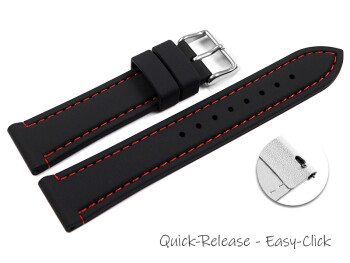 Schnellwechsel Uhrenarmband schwarz mit roter Naht aus Silikon 24mm Stahl
