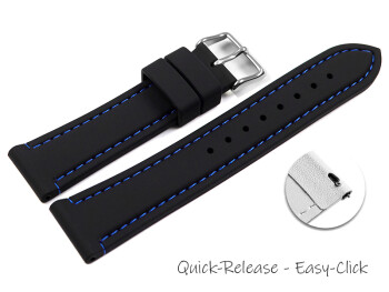 Schnellwechsel Uhrenarmband schwarz mit blauer Naht aus Silikon 20mm Schwarz