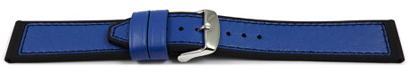 Uhrenarmband Silikon-Leder Hybrid  blau-schwarz 22mm Stahl
