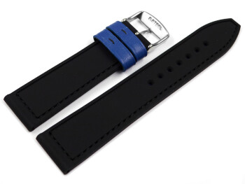 Uhrenarmband Silikon-Leder Hybrid  blau-schwarz 22mm Stahl