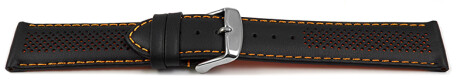 Uhrenarmband Leder gelocht Two-Colors schwarz-orange 18mm Stahl