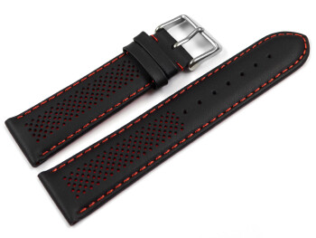 Uhrenarmband Leder gelocht Two-Colors schwarz-rot 20mm Stahl