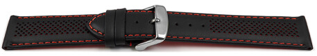 Uhrenarmband Leder gelocht Two-Colors schwarz-rot 20mm Schwarz