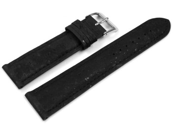 Veganes Uhrenband leicht gepolstert Kork schwarz 22mm Stahl