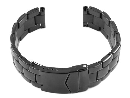 Edelstahl Metall Uhrenarmband - poliert schwarz 20,22,24mm massiv 