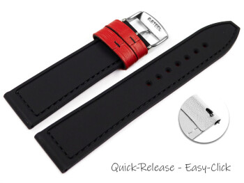 Schnellwechsel Uhrenarmband Silikon-Leder Hybrid  rot-schwarz 18mm Schwarz