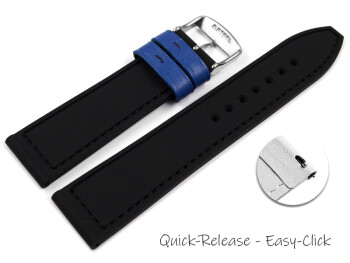 Schnellwechsel Uhrenarmband Silikon-Leder Hybrid  blau-schwarz 18mm Gold