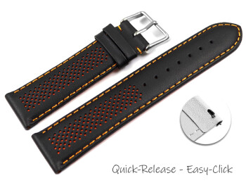 Schnellwechsel Uhrenarmband Leder gelocht Two-Colors schwarz-orange 20mm Schwarz