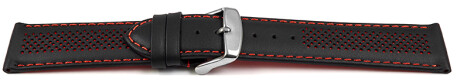 Schnellwechsel Uhrenarmband Leder gelocht Two-Colors schwarz-rot 22mm Schwarz