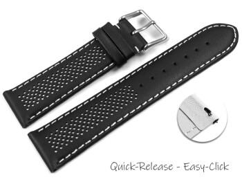 Schnellwechsel Uhrenarmband Leder gelocht Two-Colors schwarz-weiß 18mm Schwarz