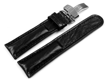 Uhrenarmband Leder Kippfaltschließe Bark schwarz 22mm Schwarz