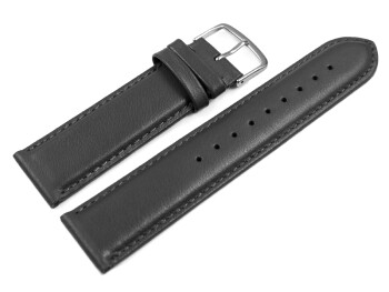 Uhrenarmband dunkelgrau glattes Leder leicht gepolstert 12mm Schwarz