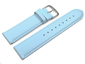 Uhrenarmband Eisblau glattes Leder leicht gepolstert 24mm Stahl