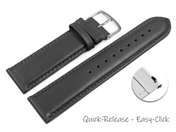Schnellwechsel Uhrenarmband dunkelgrau glattes Leder leicht gepolstert 12mm Schwarz
