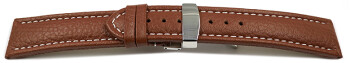 Uhrenarmband Kippfaltschließe Leder genarbt hellbraun18mm Schwarz