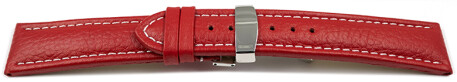 Uhrenarmband Kippfaltschließe Leder genarbt rot 18mm Schwarz