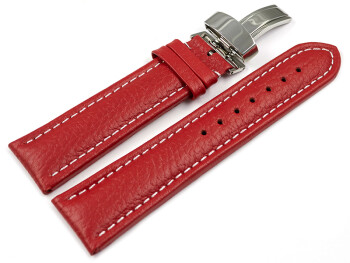 Uhrenarmband Kippfaltschließe Leder genarbt rot 22mm Schwarz