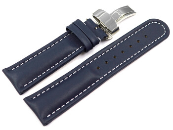 Uhrenarmband Kippfaltschließe Leder glatt dunkelblau 22mm Schwarz