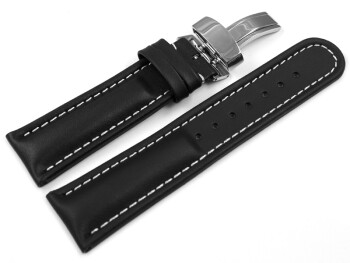 Uhrenarmband Kippfaltschließe Leder glatt schwarz 18mm Schwarz
