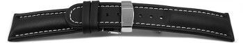 Uhrenarmband Kippfaltschließe Leder glatt schwarz 20mm Schwarz