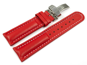 Uhrenarmband Kippfaltschließe Leder glatt rot 22mm Schwarz