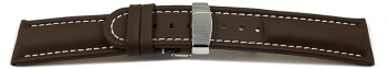 Uhrenarmband Kippfaltschließe Leder glatt dunkelbraun 22mm Schwarz