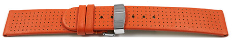 Uhrenarmband Kippfaltschließe Glatt mit Lochung orange 18mm Schwarz