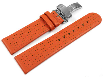 Uhrenarmband Kippfaltschließe Glatt mit Lochung orange 24mm Schwarz