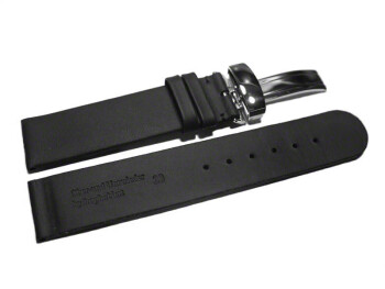 Uhrenarmband Kippfaltschließe hydrophobiertes Leder schwarz 18mm Schwarz