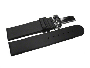 Uhrenarmband Kippfaltschließe hydrophobiertes Leder schwarz 22mm Schwarz