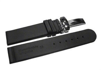 Uhrenarmband Kippfaltschließe hydrophobiertes Leder schwarz 24mm Schwarz